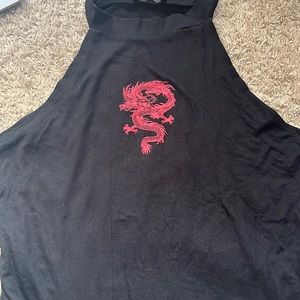Black bodysuit with red dragon